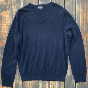 Men’s Navy Merino Wool V Neck Sweater